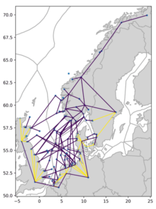 Initial interconnection assumptions in 2030 (purple lines) for further investment planning.